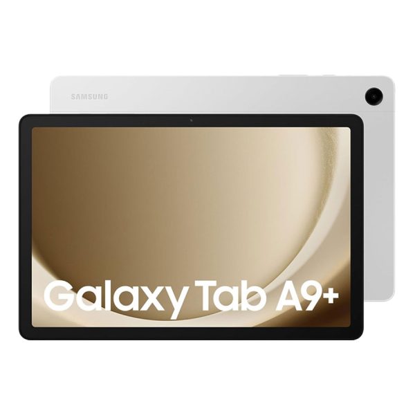 samsung galaxy tab a9+ silver front and back landscape